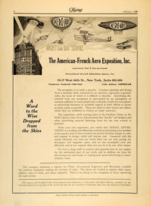1920 Ad American-French Aero Exposition W. 44th St. NY - ORIGINAL FLY2
