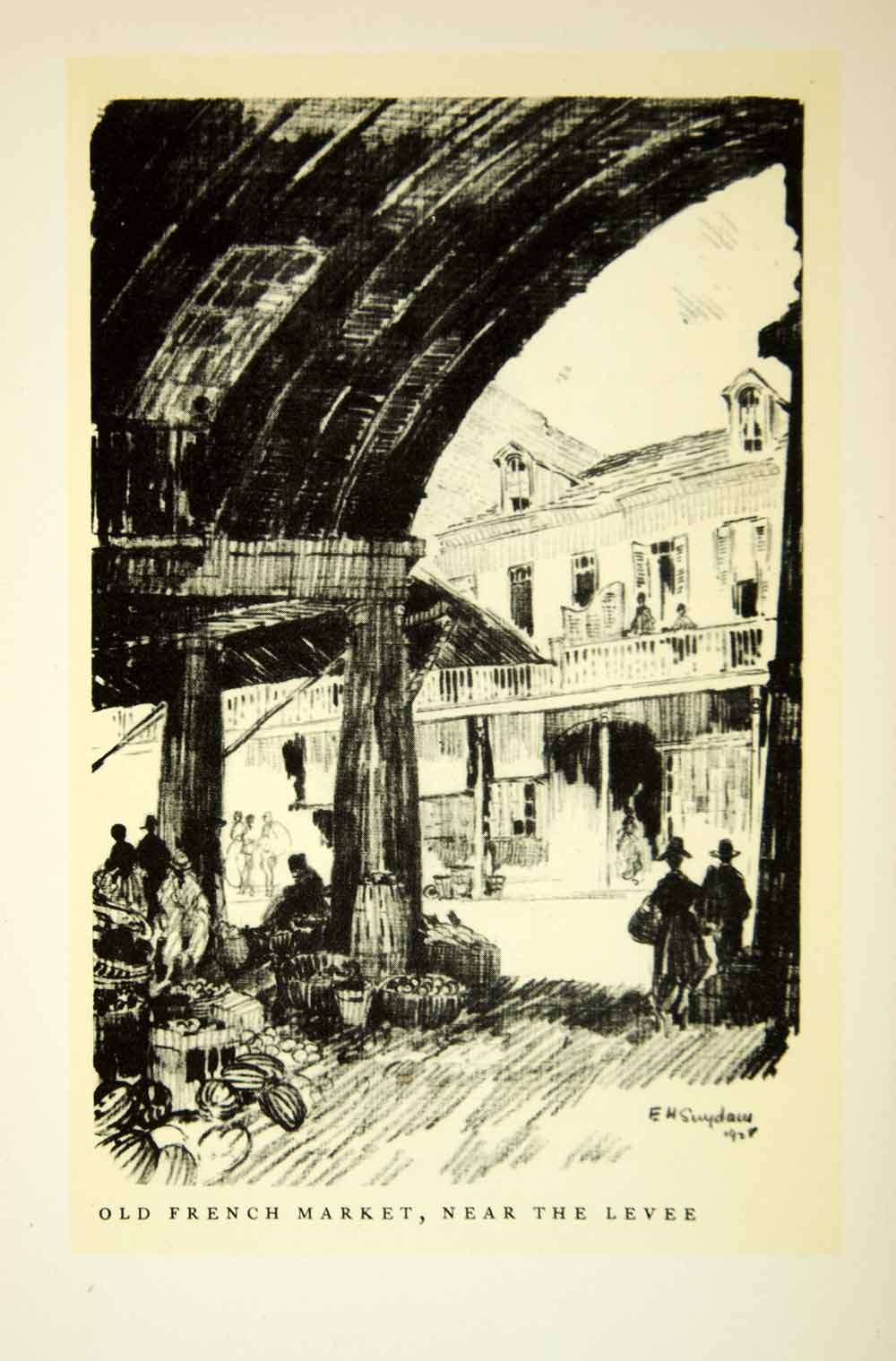 1930 Print New Orleans French Market Quarter Edward Howard Suydam Sketch FNO1