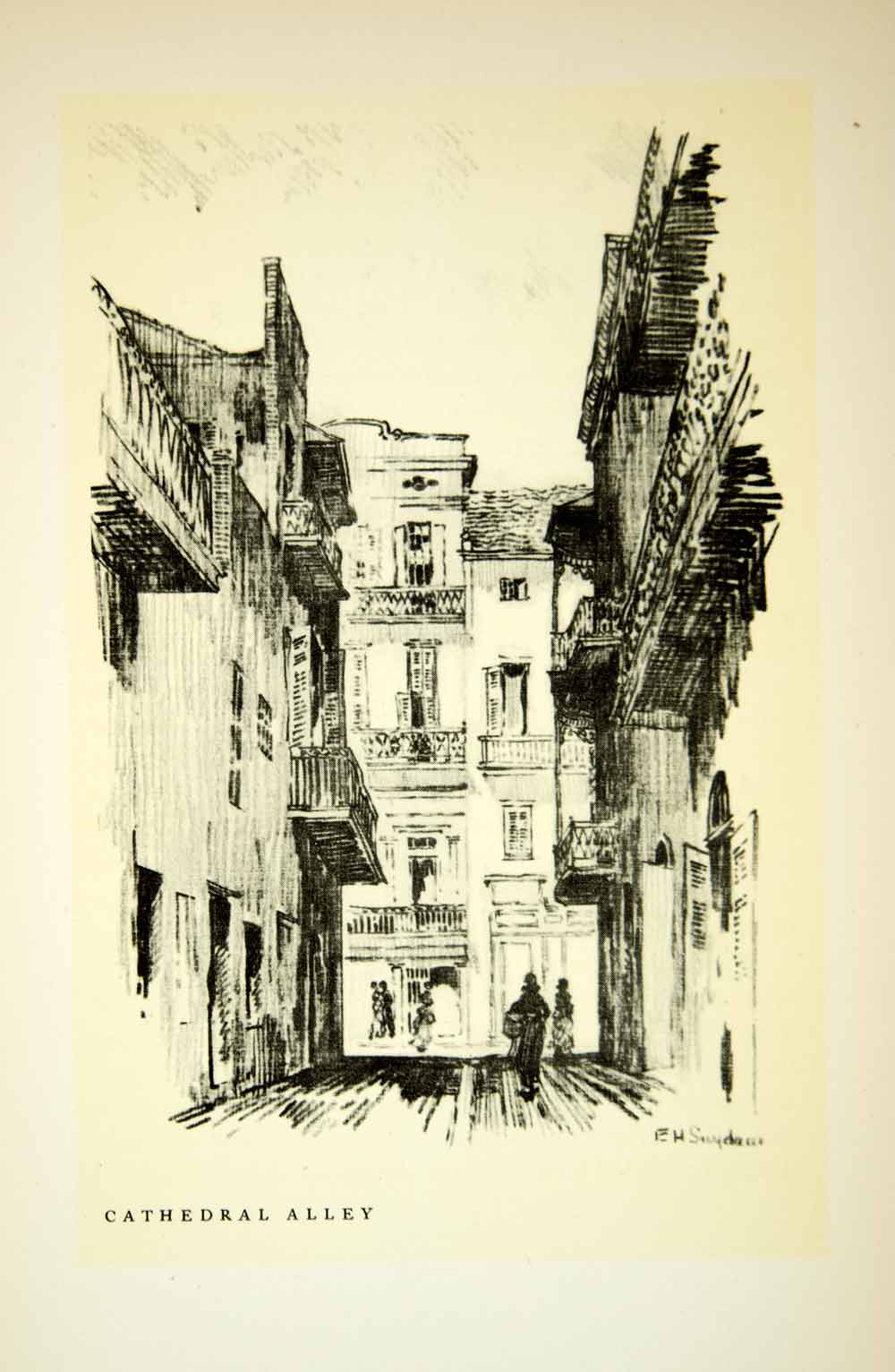 1930 Print New Orleans St. Louis Cathedral Alley French Quarter E H Suydam FNO1