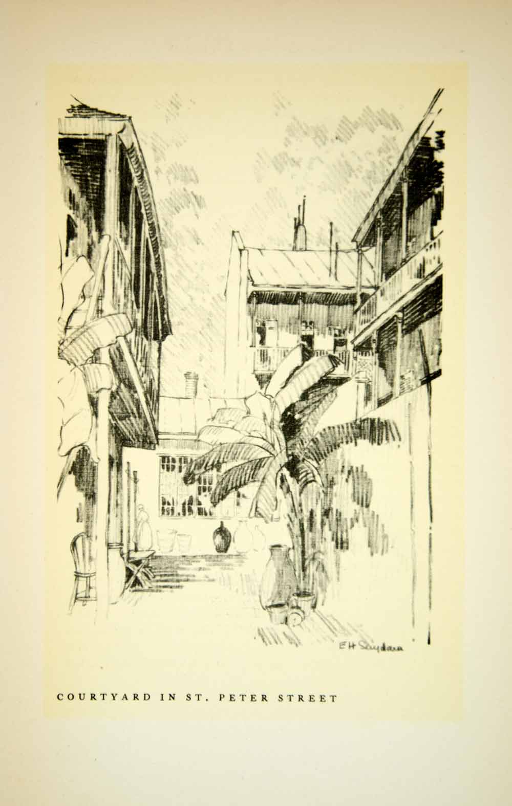 1930 Print New Orleans St. Peter Street French Quarter Courtyard E H Suydam FNO1
