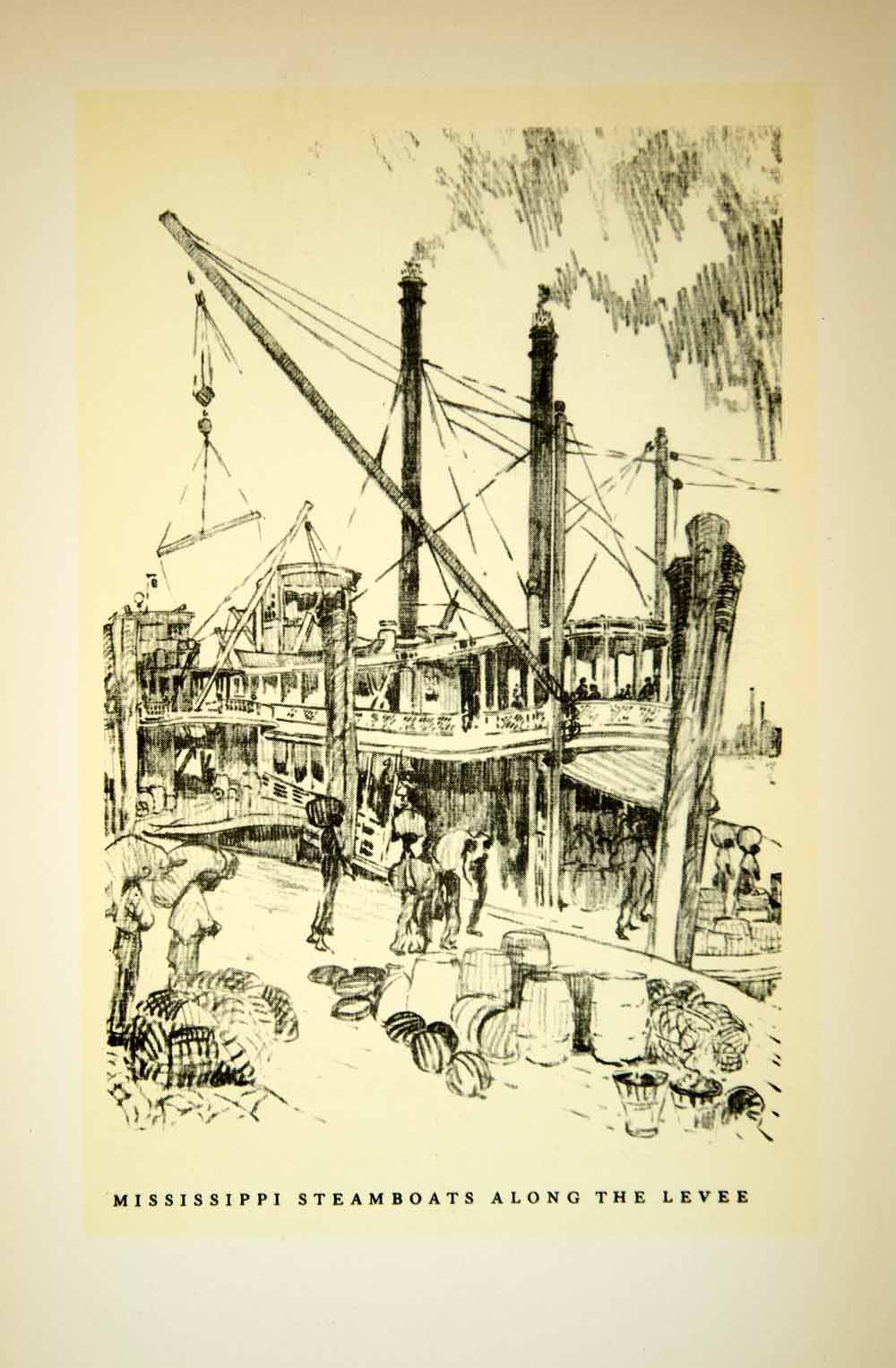 1930 Print New Orleans Steamboat Mississippi River Levee Dock E. H. Suydam FNO1