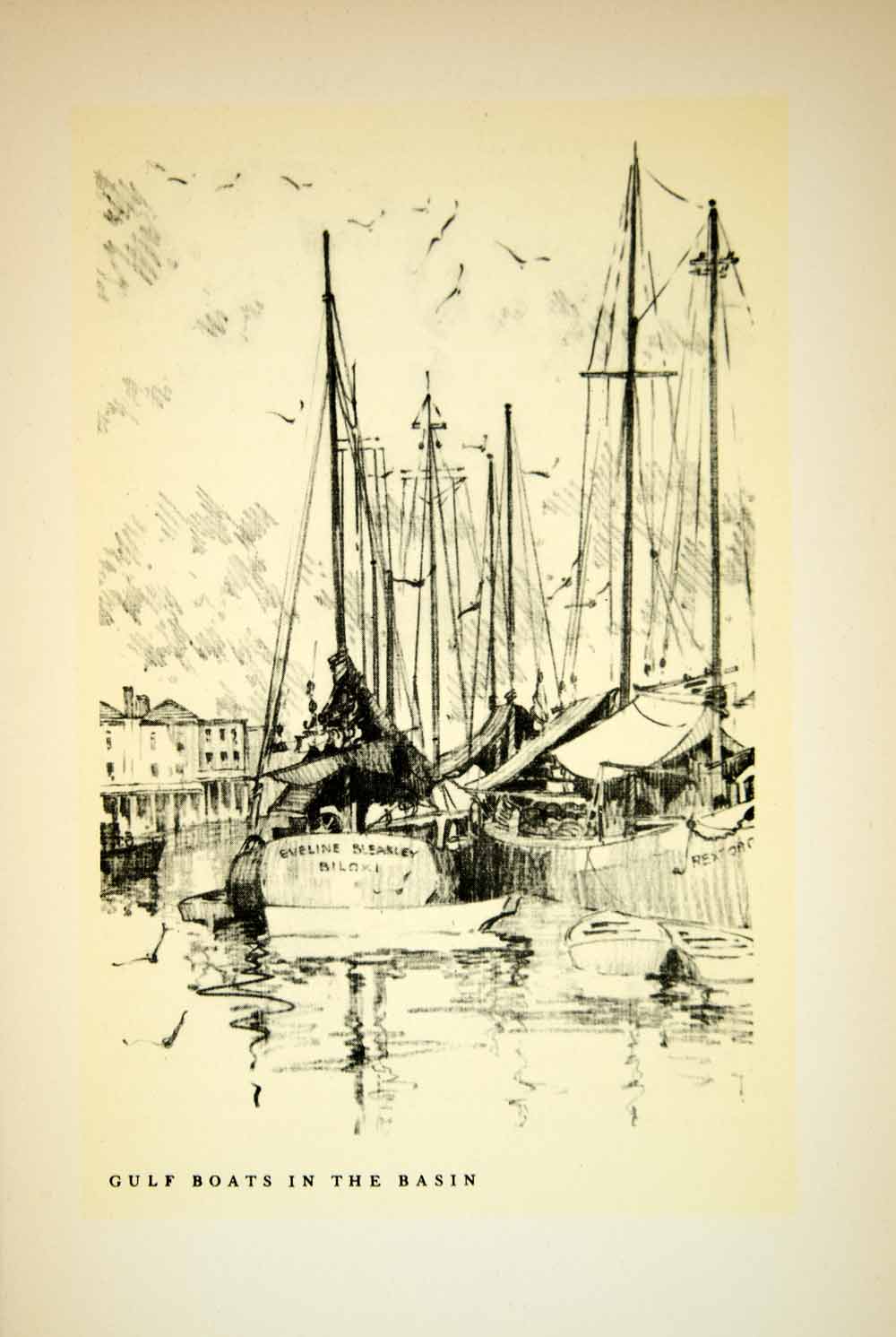 1930 Print New Orleans Basin Canal Fishing Sail Boats Edward Howard Suydam FNO1