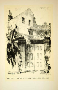 1930 Print New Orleans Gate Two Lions Toulouse Street Architecture Suydam FNO1