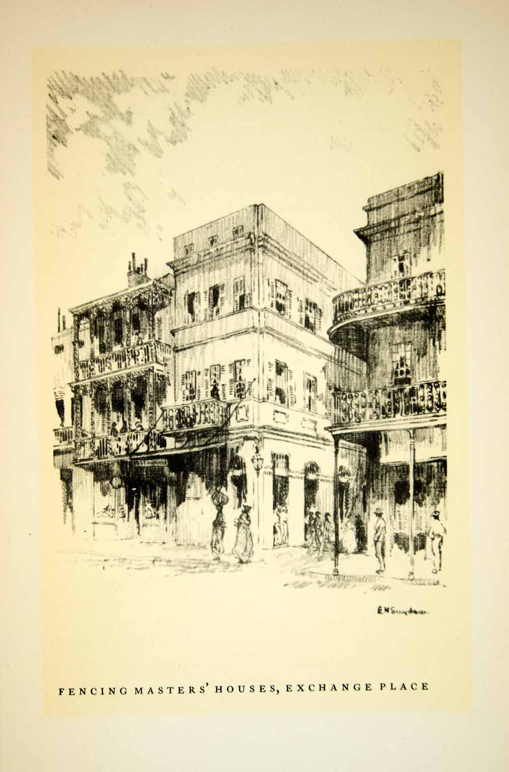 1930 Print New Orleans Exchange Place Architecture French Quarter Suydam FNO1