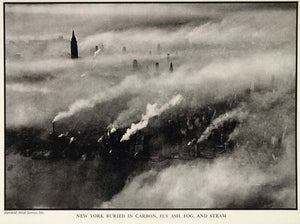 1937 Art Print New York City Skyline Smog Aeriel View ORIGINAL HISTORIC IMAGE