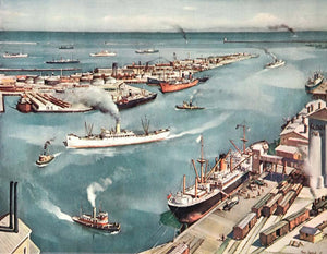 1937 Print Los Angeles Intercoastal Port Harbor Ships - ORIGINAL