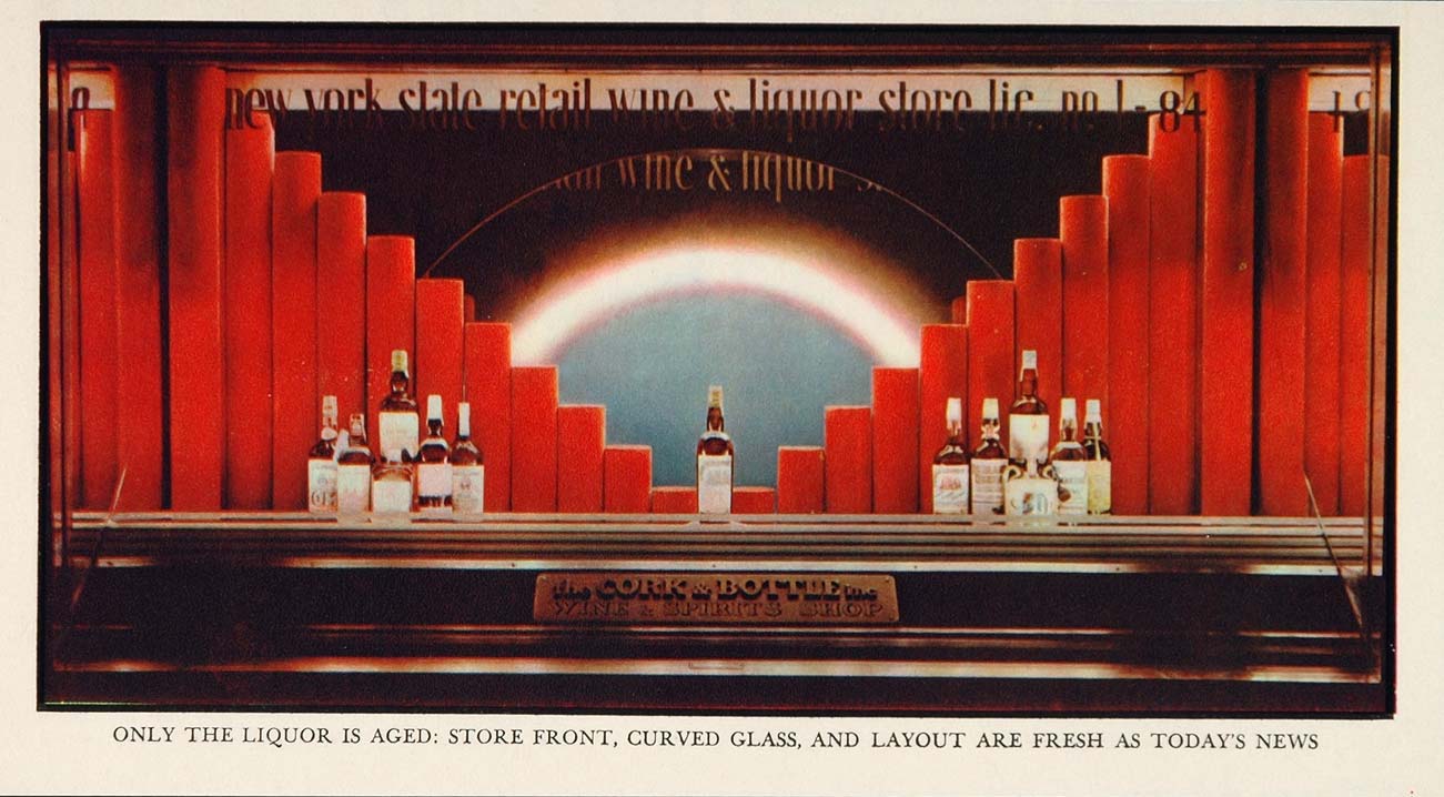 1937 Print Cork & Bottle NY Liquor Store Window L-84 - ORIGINAL