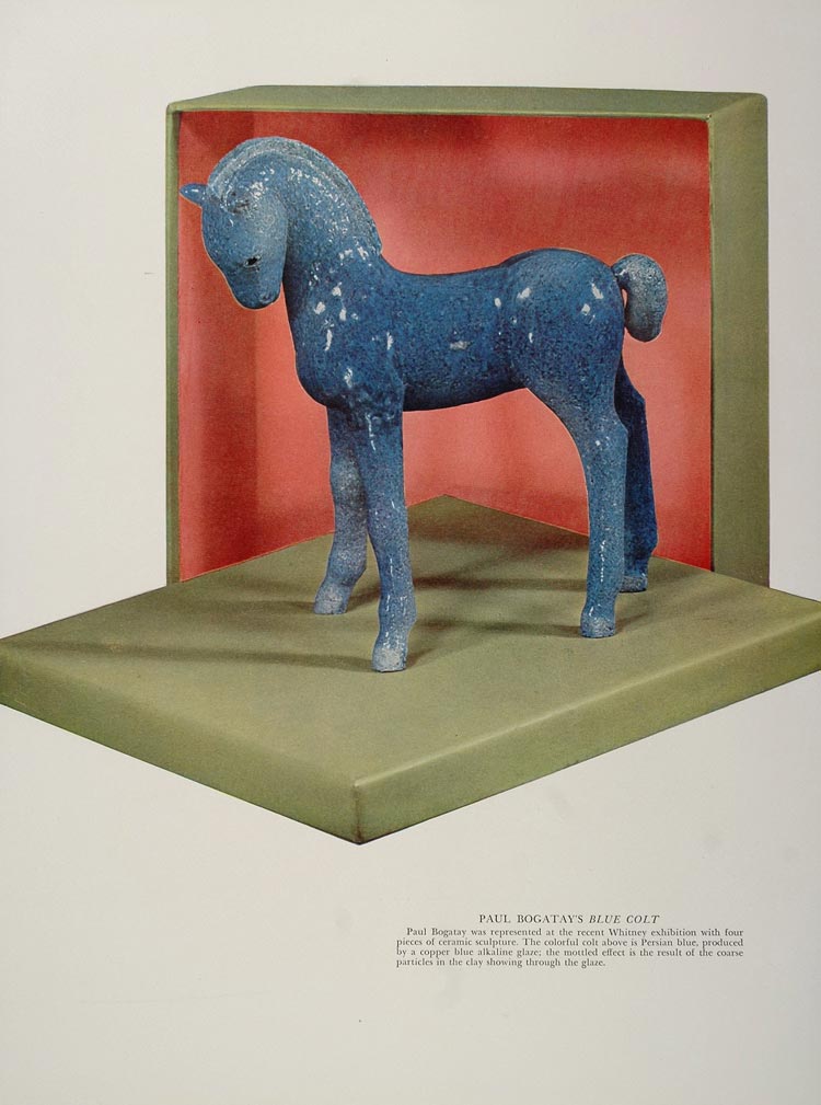 1937 Print Paul Bogatay Blue Colt Ceramic Sculpture - ORIGINAL