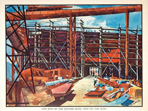 1936 Color Print Cruiser Boise Shipyard Stanley Wood - ORIGINAL