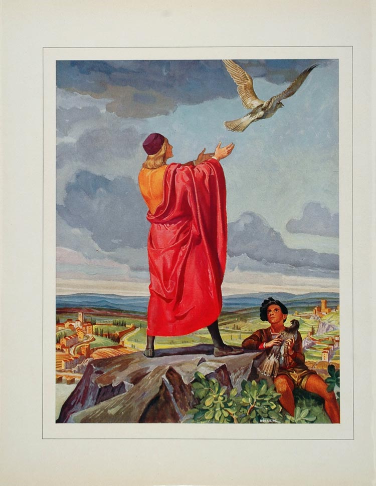 1932 ORIG. Color Print Man Bird Landscape Peter Helck - ORIGINAL