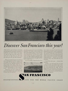 1932 Original Travel Ad San Francisco Bay Ship Skyline - ORIGINAL ADVERTISING