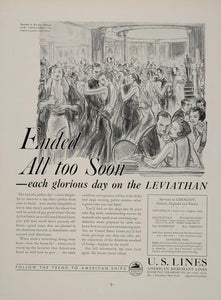 1933 Ad Travel U. S. Lines Leviathan Cruise Ship Club - ORIGINAL ADVERTISING