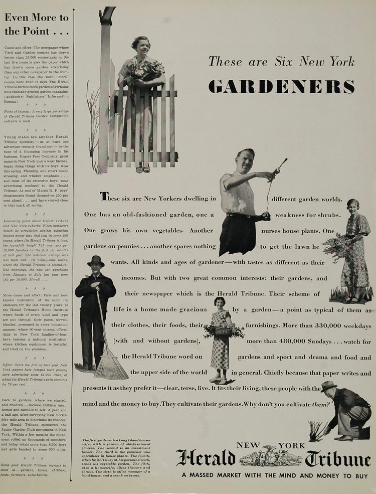 1936 Ad New York Herald Tribune Advertising Gardeners - ORIGINAL ADVERTISING