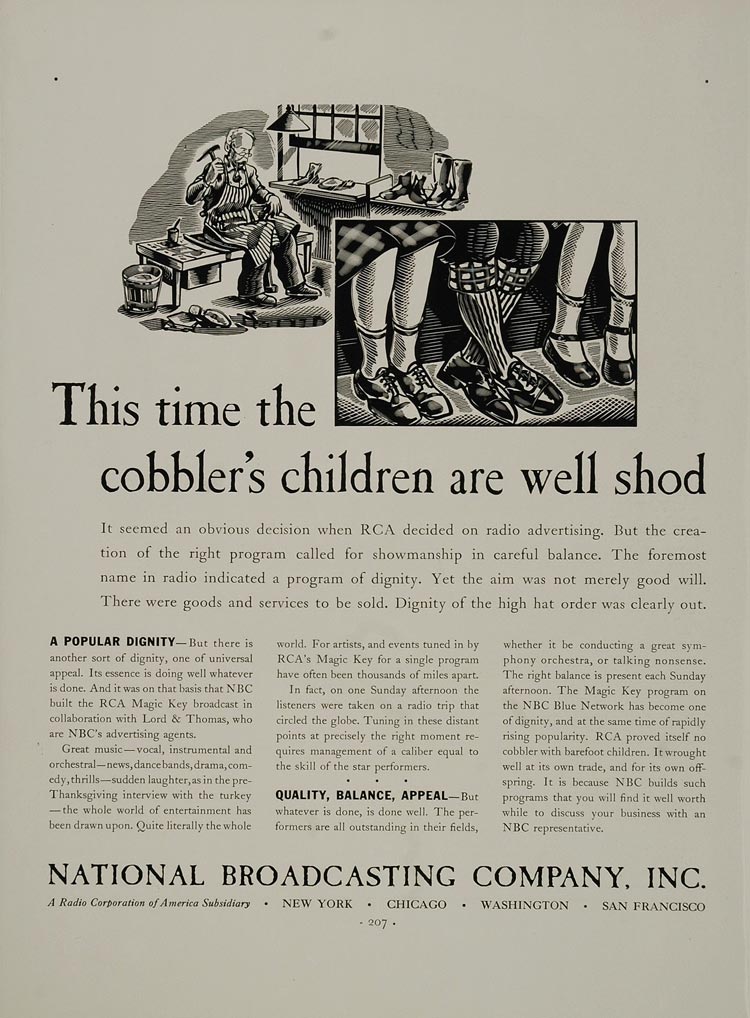 1936 Ad NBC Radio Program Advertising Cobbler Shoes - ORIGINAL ADVERTISING