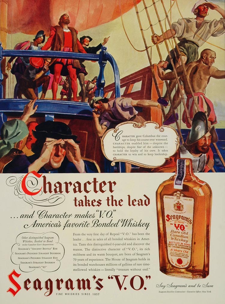 1936 Print Ad Seagram's V.O. Whiskey Whisky Columbus - ORIGINAL ADVERTISING