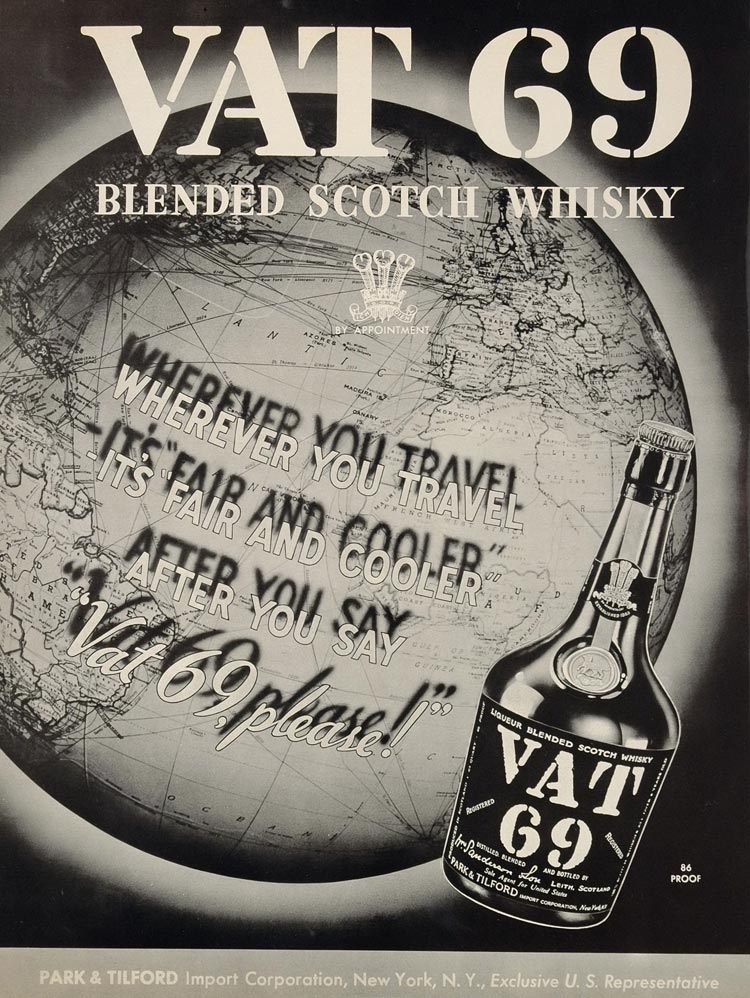 1936 Original Ad VAT 69 Scotch Whisky Whiskey Globe - ORIGINAL ADVERTISING