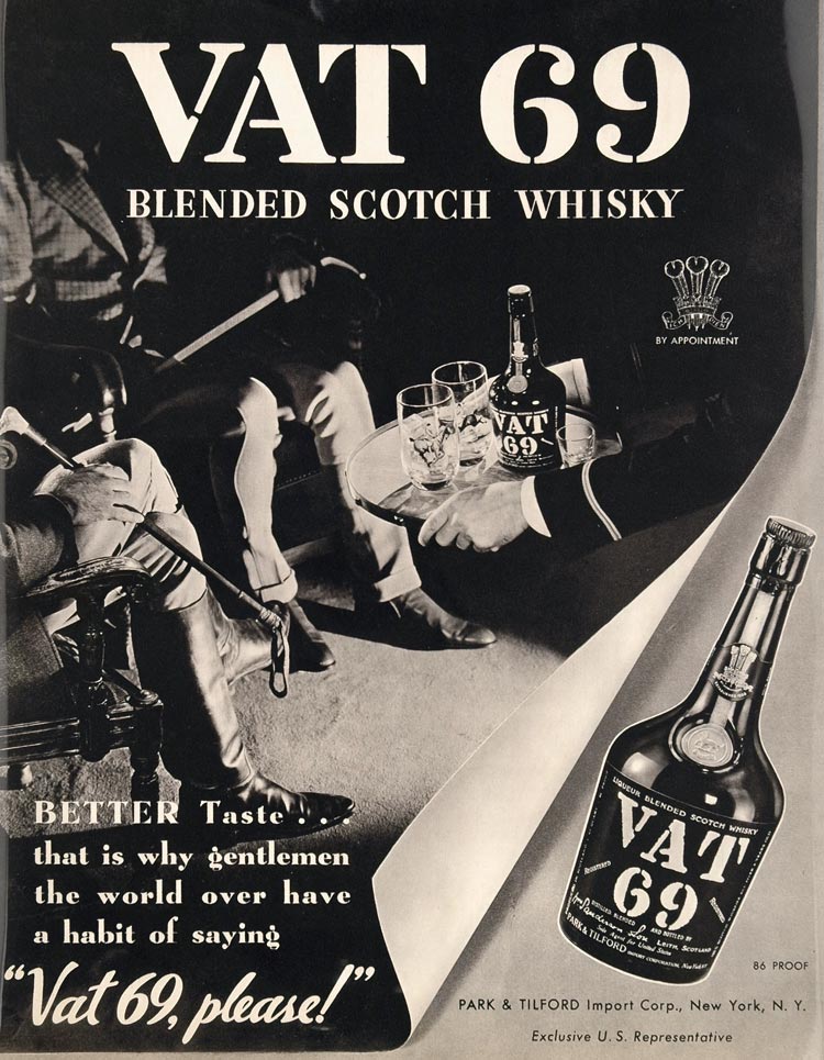 1936 Print Ad VAT 69 Scotch Whisky Whiskey Riding Crop - ORIGINAL ADVERTISING