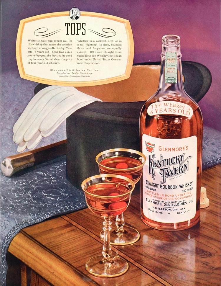 1936 Ad Kentucky Tavern Bourbon Whiskey Top Hat Gloves - ORIGINAL ADVERTISING