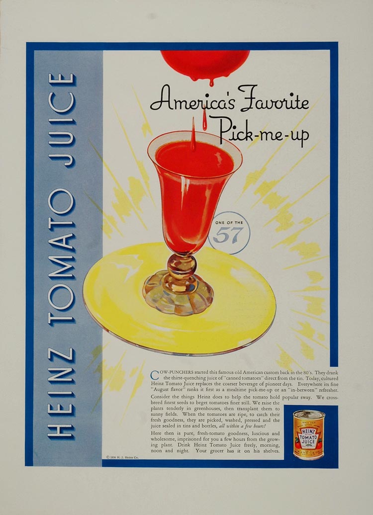 1936 Original Color Print Ad Heinz Tomato Juice NICE! - ORIGINAL ADVERTISING