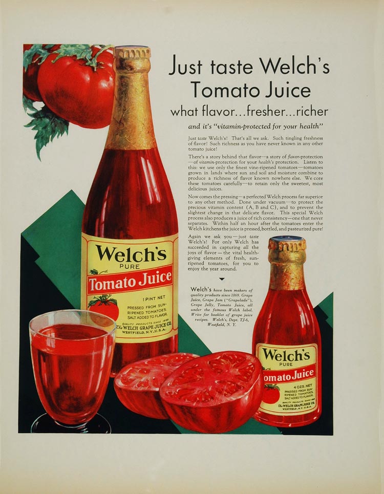 1932 Original Color Print Ad Welch's Tomato Juice NICE! - ORIGINAL ADVERTISING