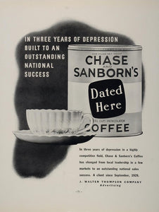 1933 Ad Chase Sanborn's Coffee Cup J. Walter Thompson - ORIGINAL ADVERTISING