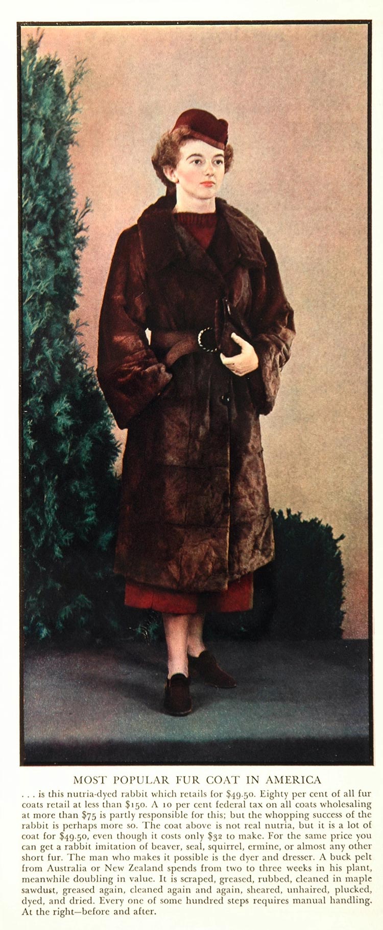 1936 Original Ad Nutria Dyed Rabbit Fur Coat Model - ORIGINAL ADVERTISING
