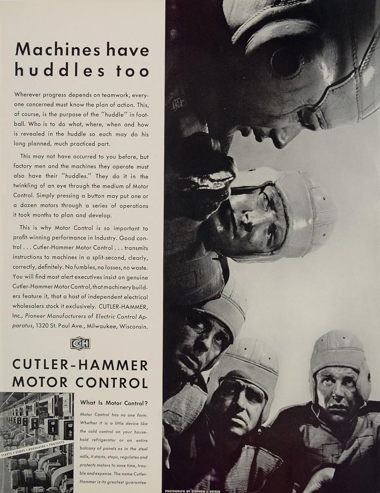 1936 Ad Cutler Hammer Football Players Helmet Huddle - ORIGINAL ADVERTISING