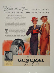 1936 ORIGINAL Color Print Ad General Dual 10 Car Tire - ORIGINAL ADVERTISING