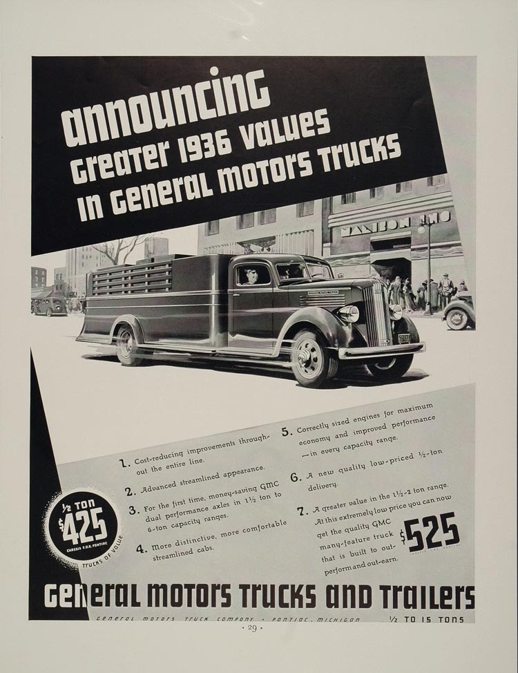 1936 ORIGINAL Print Ad GM General Motors 1/2 Ton Truck - ORIGINAL ADVERTISING