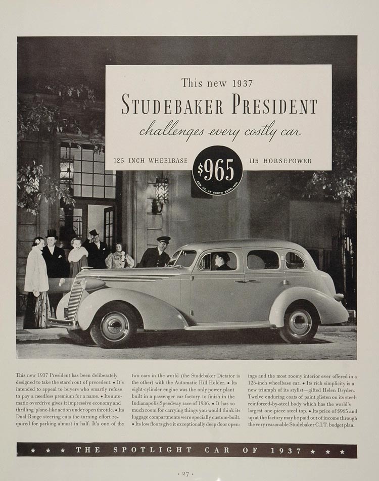 1936 ORIGINAL Ad 1937 Studebaker President Helen Dryden - ORIGINAL ADVERTISING