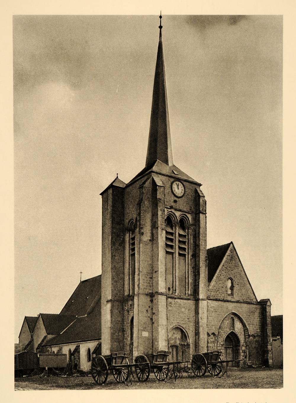 1927 French Village Church Eglise Auxerre Hurlimann - ORIGINAL PHOTOGRAVURE FR2