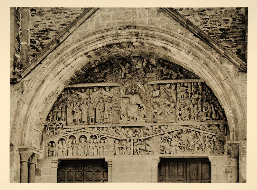 1927 Tympanum Sainte-Foy Abbey Church Conques France - ORIGINAL PHOTOGRAVURE FR2