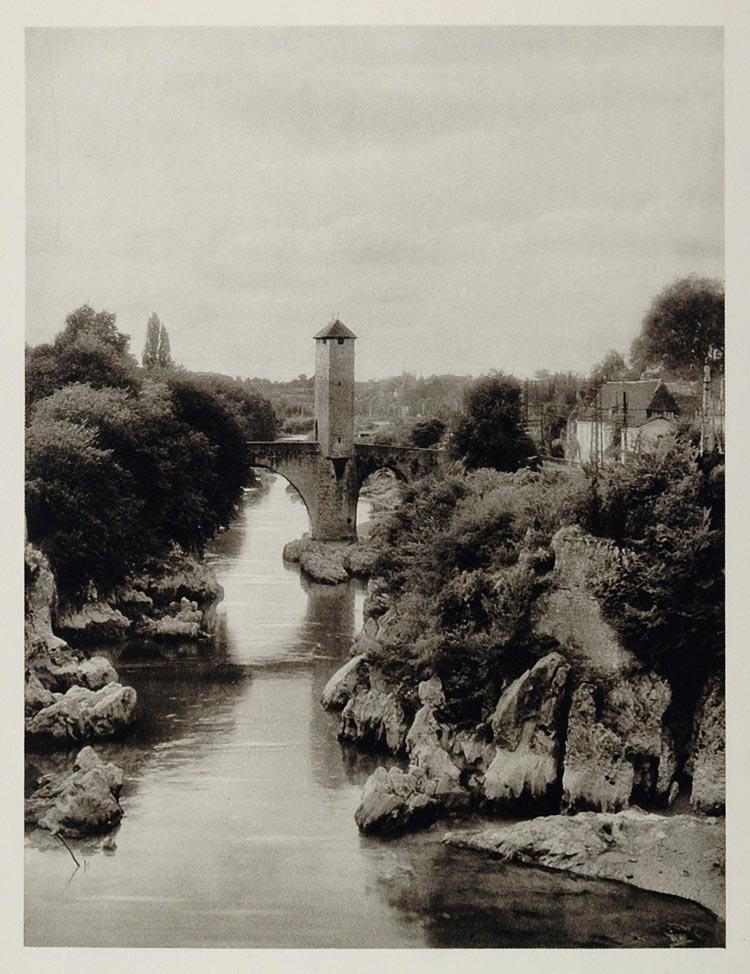 1927 Bridge Gave de Pau River Orthez France Hurlimann - ORIGINAL PHOTOGRAVURE