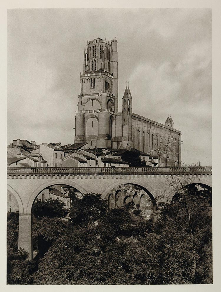 1927 Cathedral Basilica Sainte Cecile Albi France Print - ORIGINAL PHOTOGRAVURE