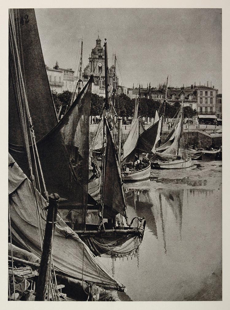 1927 Boats Port Harbor La Rochelle France Photogravure - ORIGINAL PHOTOGRAVURE