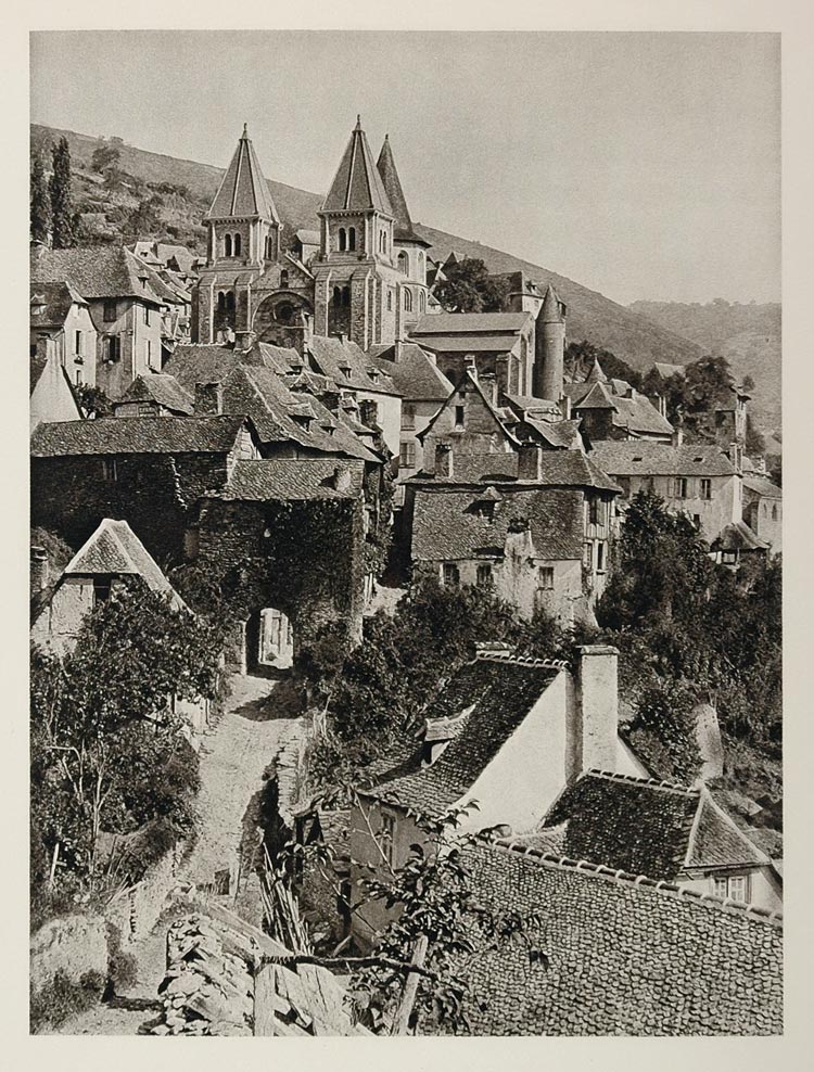 1927 Saint Foy Abbey Church Conques France Village - ORIGINAL PHOTOGRAVURE