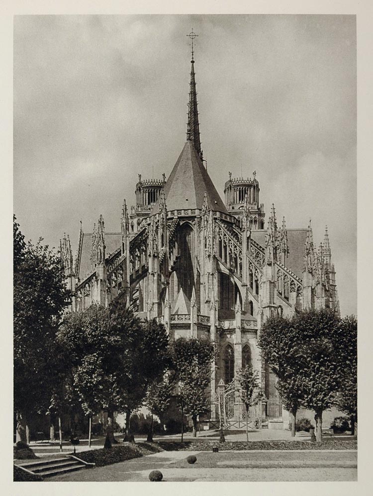 1927 Gothic Cathedral of Sainte-Croix Orleans France - ORIGINAL PHOTOGRAVURE