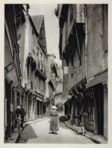 1927 Narrow Street Breton Woman Vannes Brittany France - ORIGINAL PHOTOGRAVURE