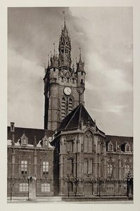 1927 Hotel de Ville Gothic Belfry Tower Douai France - ORIGINAL PHOTOGRAVURE