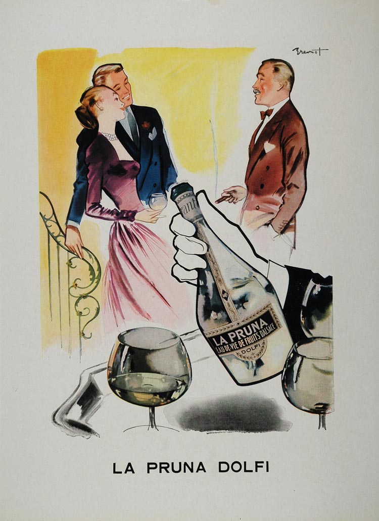 1948 French Ad La Pruna Dolfi Brenot Pierre Brenot France Drink Classy