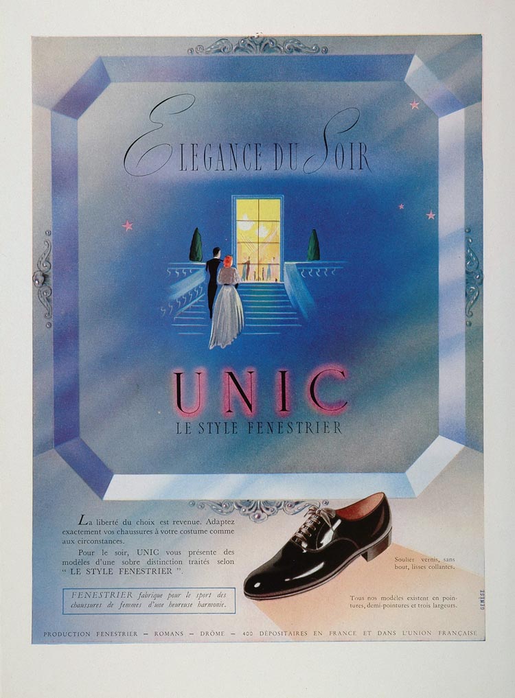 1948 French Color Ad UNIC Unic Fenestrier Mens Shoes - ORIGINAL ADVERTISING