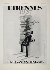 1936 French B/W Ad Cigarettes Cigars Bellhop Paul Colin - ORIGINAL ADVERTISING