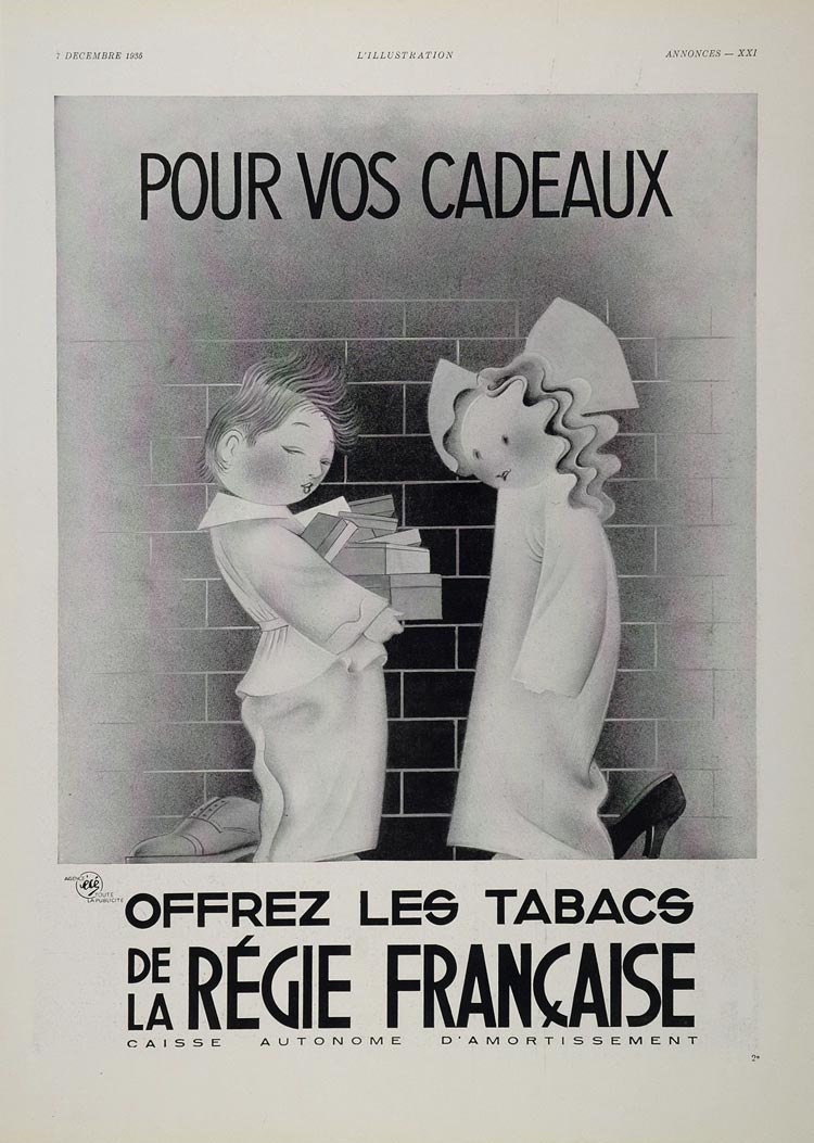 1935 Original Print B/W Ad French Tobacco Children - ORIGINAL ADVERTISING
