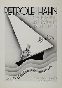 1933 Ad Bernard Aldebert Illustration French Petrole Hahn Hair Care Products