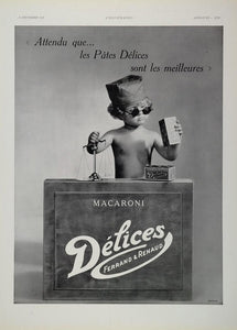1933 French Ad Macaroni Delices Ferrand & Renaud Child - ORIGINAL ADVERTISING