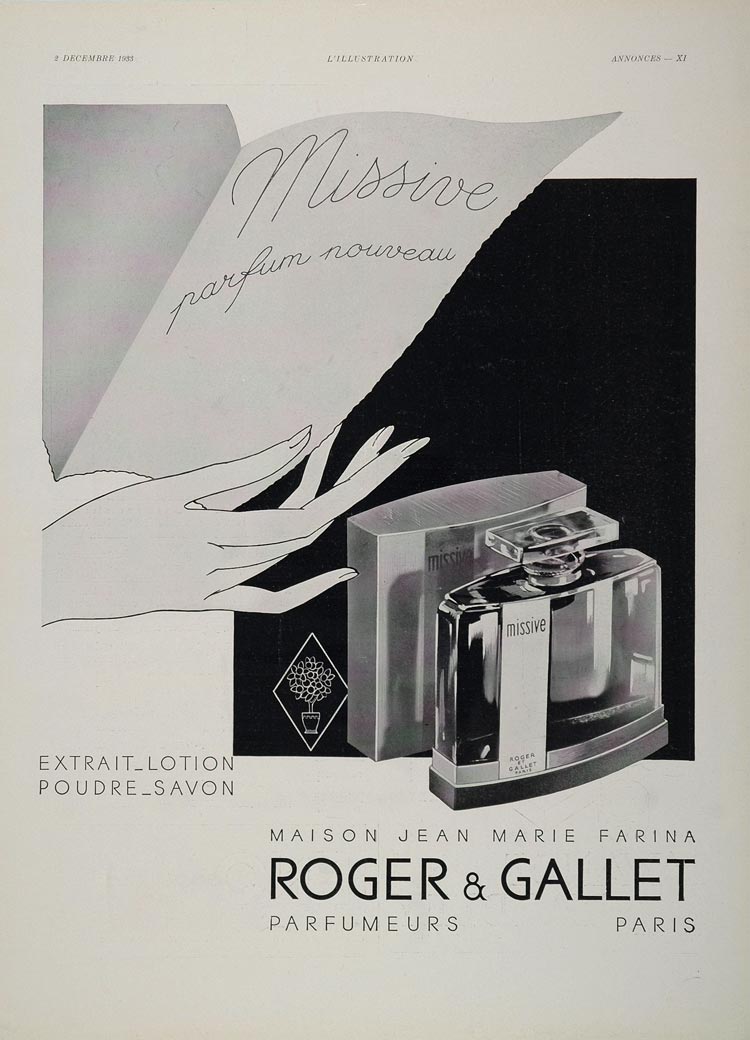 1933 French Ad Missive Roger & Gallet Parfum Perfume - ORIGINAL ADVERTISING