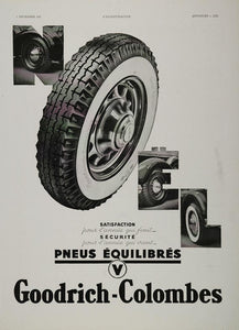 1937 Vintage French Ad Goodrich Colombes Car Tires Pneu - ORIGINAL ADVERTISING