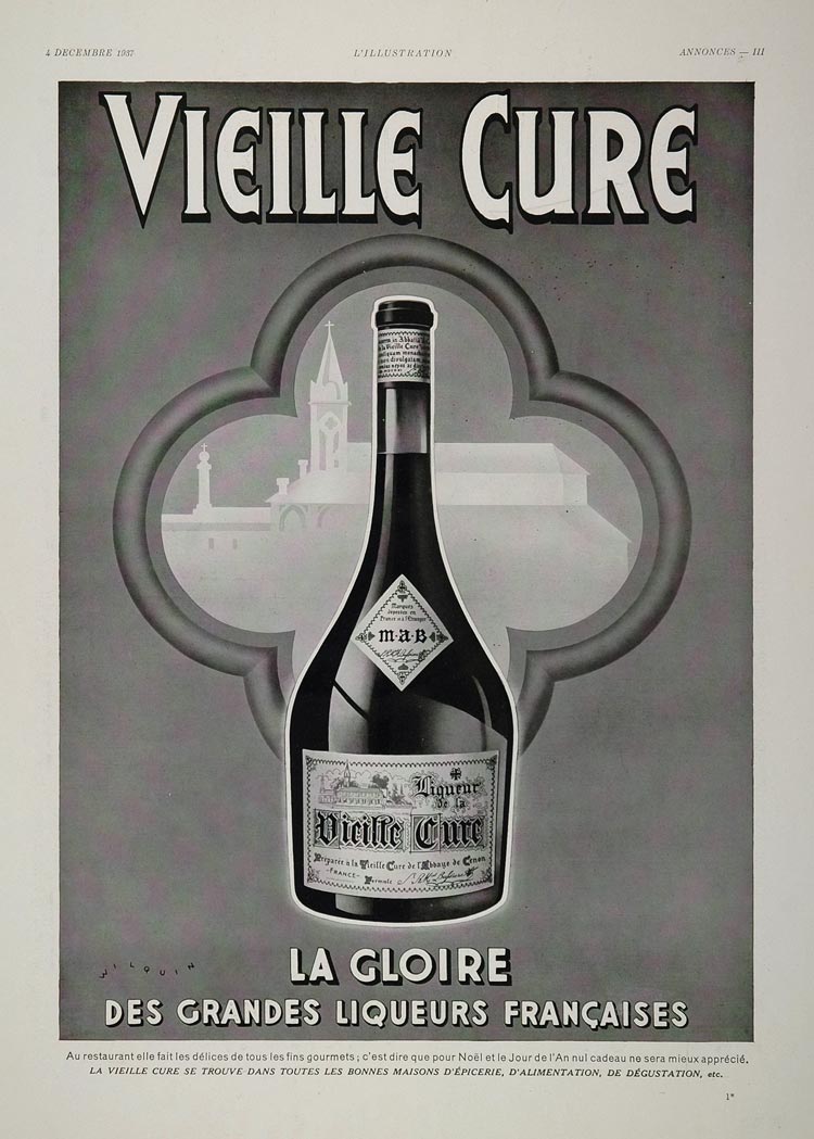1937 Vintage French Print Ad Vielle Cure Liqueur Bottle - ORIGINAL ADV ...