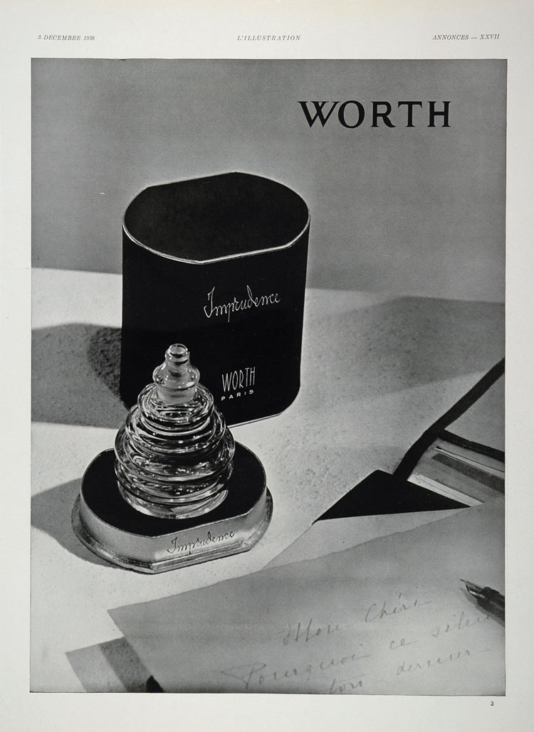 1938 Vintage French Ad Imprudence Worth Parfum Perfume - ORIGINAL ADVERTISING