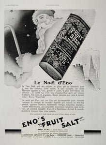 1930 Vintage French Ad Eno Fruit Salt Christmas Santa - ORIGINAL ADVERTISING